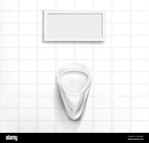 White Ceramic Urinal In Male Toilet Vector Realistic Interior Of Public Restroom For Men With