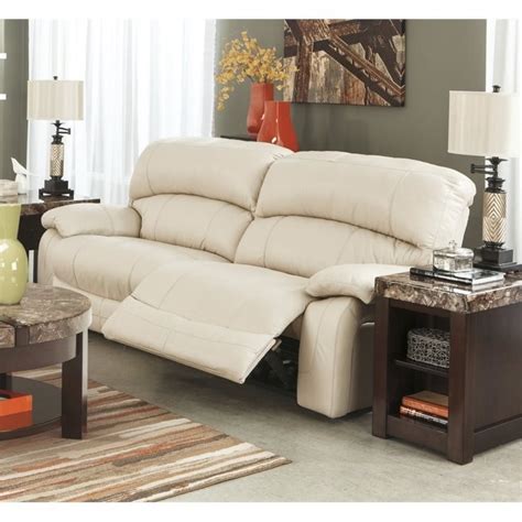 Ashley Damacio Leather 2 Seat Power Reclining Sofa In Cream U9820147