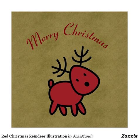 Red Christmas Reindeer Illustration Poster Reindeer