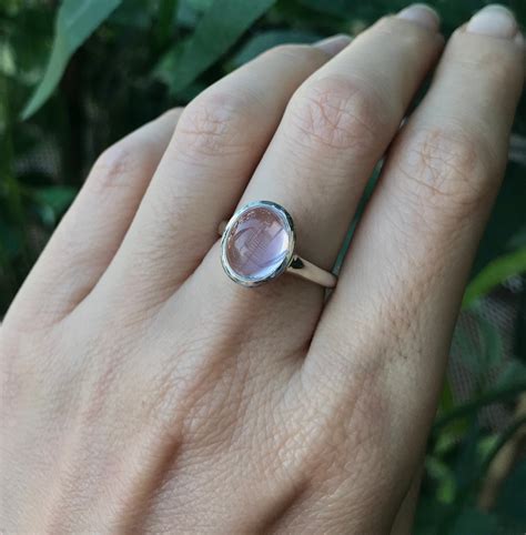 Oval Rose Quartz Ring Rose Gold Pink Ring Pink Gemstone Bezel Ring