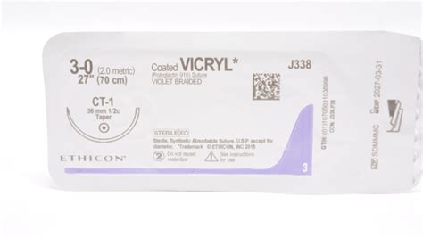 Ethicon J338 3 0 Coated Vicryl Violet Braided Stre Ct 1 36mm 12c Tape