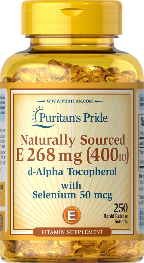 Vitamin E With Selenium 400 Iu50 Mcg Natural 250 Softgels 3843