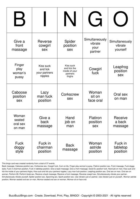 Sex Positions Bingo Cards To Download Print And Customize