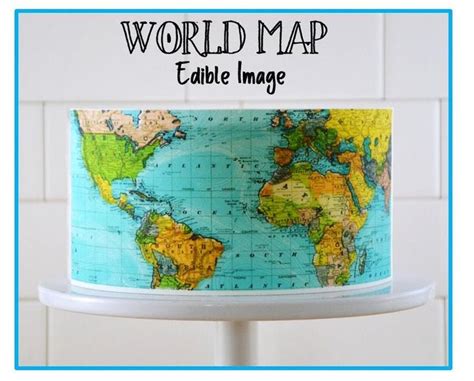 World Map Edible Image Map Cake Cake Topper Edible Icing Etsy