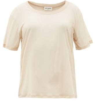 Saint Laurent Sheer Cotton Jersey T Shirt Nude ShopStyle