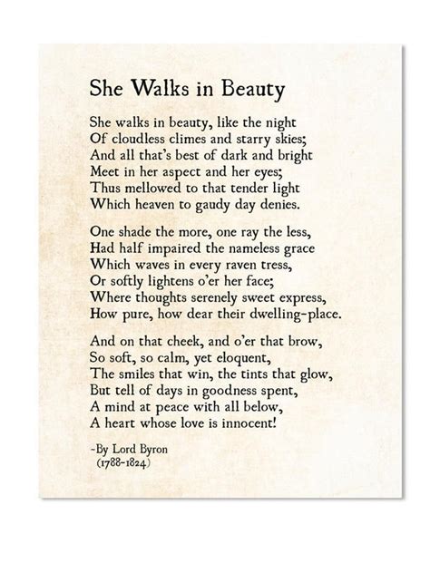 The Poem She Walks In Beauty Written On Parchment Paper