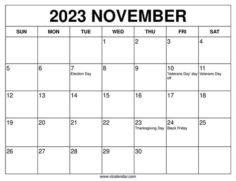 November 2023 Calendar And Holidays Get Calendar 2023 Update