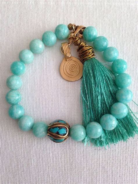 Turquoise Aqua Accessory Bracelet Tassel Beads Semi Precious