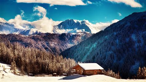 Mountains Winter Landscape House 4k Wallpaper Best Wallpapers