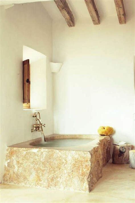 25 Rustic Stone Bathtub With Natural Accents Homemydesign