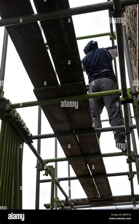 Man Erecting Scaffolding Stock Photo Alamy