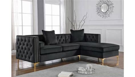 Ramiro Black Velvet Sectional With Gold Legs Leather Couches Living