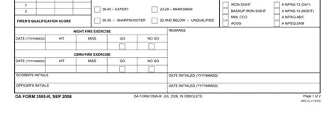 Army Weapons Card Da Form 3595 R Fillable Printable F