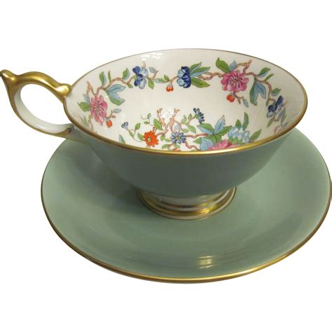 Aynsley Fine English Bone China Tea Cup And Saucer England Green With