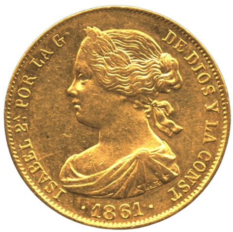 Spain Gold 100 Reales Coin Isabel Ii