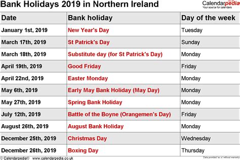 Bank Holidays 2019 In The Uk With Printable Templates