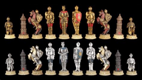 Chess Figures Set Knight Gold And Silver Medieval Chess Figurines