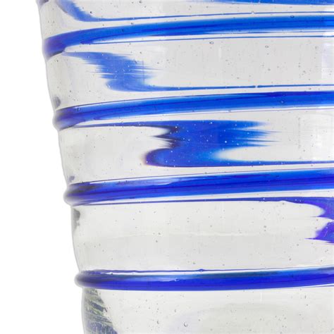 Handblown Recycled Glass Six Striped Blue Wine Glasses Cobalt Spirals Novica