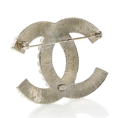 Chanel Baguette Crystal Cc Brooch Silver 187565