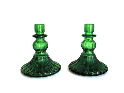 green glass candlesticks green glass candle holders vintage etsy canada glass candlesticks