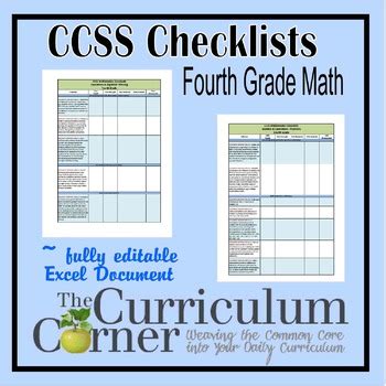 Ccss Math Checklists Th Grade Fully Editable Excel Document Tpt