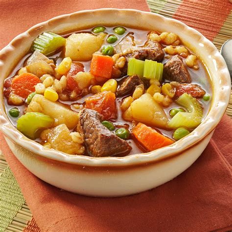 It's a nice, hearty beef vegetable soup recipe that's great with beef stock. Vegetable Beef Barley Soup Recipe | Taste of Home