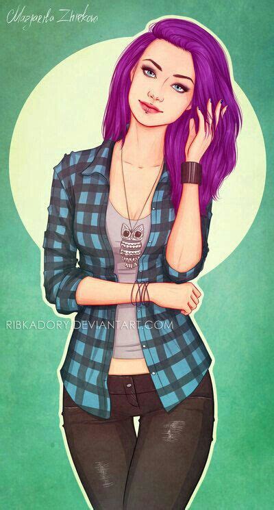 Girl With Purple Hair Girl Drawing Drawings Character