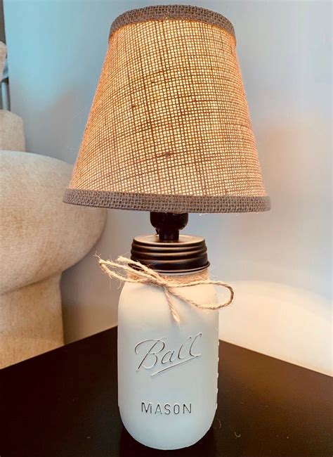 Rustic Farmhouse Mason Jar Lamp With A Burlap Lamp Shade And Etsy