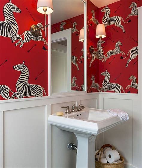 60 Cute Powder Rooms Ideas Zebra Bathroom Powder Room Wallpaper