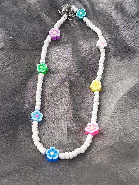 Y2k Flower Necklace Beaded Jewelry Rainbow Jewelry Trendy Etsy