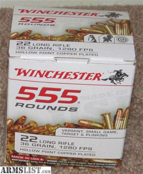 1 Box Of Winchester 22 Long Rifle Ammo 555 Rounds 1280 Fps 36 Grain