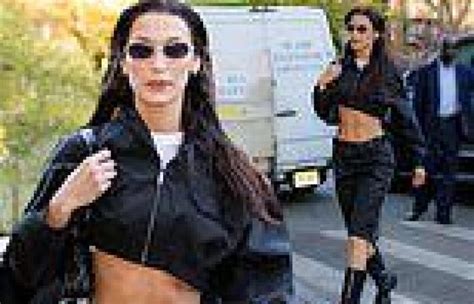 bella hadid looks fierce as she puts her defined abs on display in itty bitty