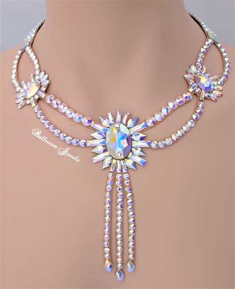 Ballroom Sunburst Crystal Necklace Beaded Jewelry Swarovski Crystal