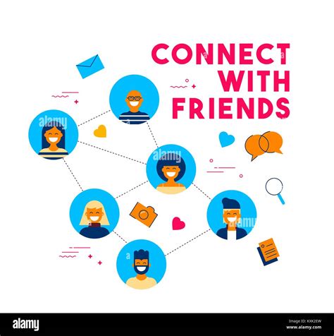 Connect With Friends Concept Illustration In Flat Style People Group Connected On Social Media