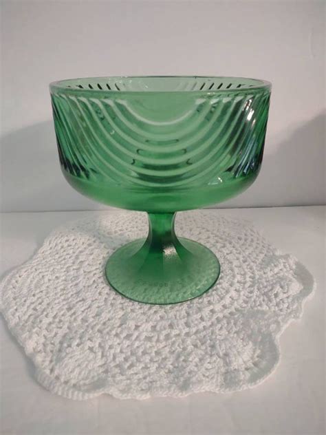 vintage e o brody green glass pedestal compote dish etsy
