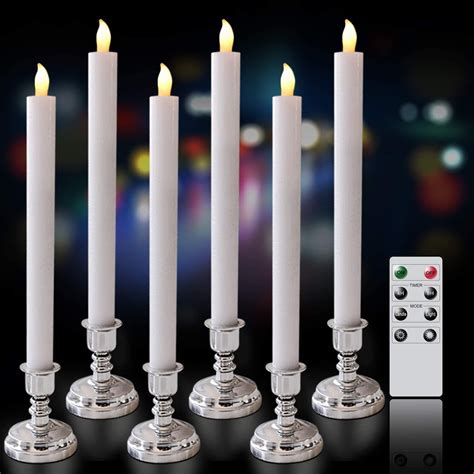 Dromance Set Of 6 Flameless Taper Candles White With Remote And Timer
