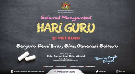 Sehubungan itu, bagi menggambarkan pengiktirafan kepada jasa guru, pada 16 mei setiap tahun, kementerian pendidikan malaysia (kpm) akan menganjurkan sambutan hari guru dengan melengkapkan. Tema Hari Guru 2020 + terharu dapat ucapan Selamat Hari ...