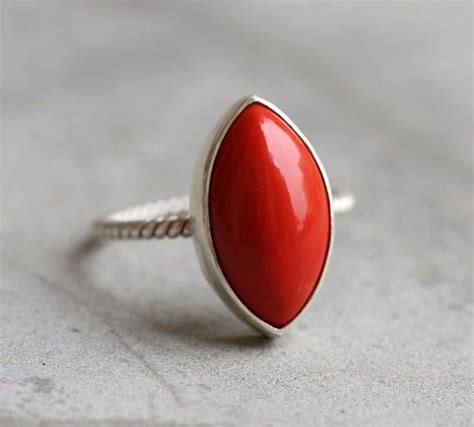 Buy Red Coral Ring Artisan Ring Gemstone Sterling Silver Ring Online