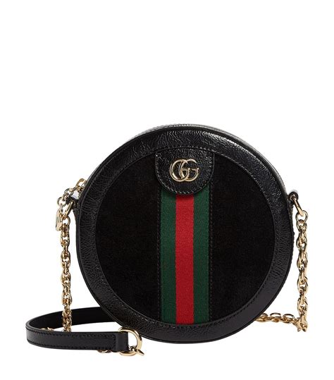 Gucci Suede Mini Leather Round Ophidia Shoulder Bag In Black Lyst