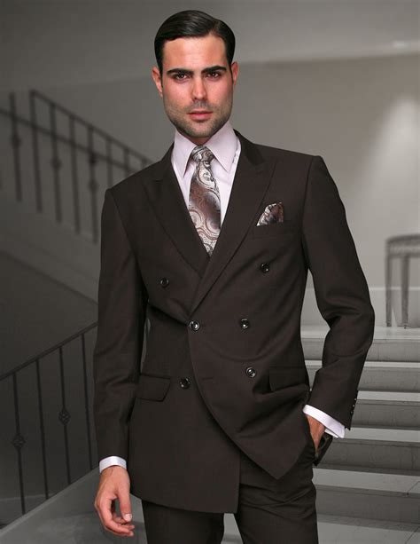 Statement Tzd 100 Brown Double Breasted Suit 2pc 100 Wool Italy