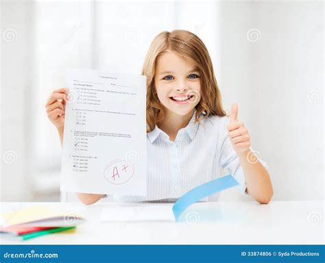 Girl With Test And Grade At School Stock Photo Image Of European