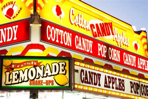 Carnival Food Concession Stand Sign At County Fair Amusement Park Stock