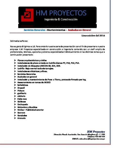 Carta Presentacion Empresa Instalaciones Electricas