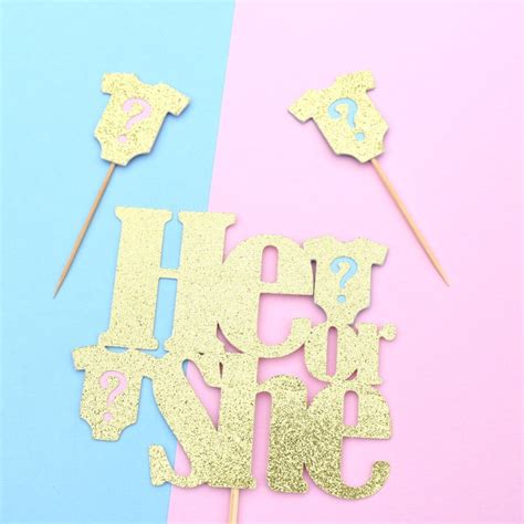 He Or She Cake Topper Gender Reveal Cake Topper Gender Etsy