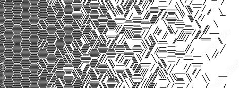 black and white abstract geometric pattern with hexagonal lines seamless vector background with