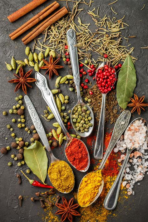 Variety Of Natural Spices Seasonings And Herbs Stock Image Image Of