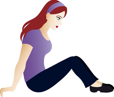Lady With Auburn Hair Sitting - Free Clip Art