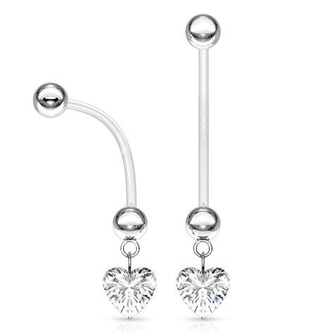 Heart Gem Pregnancy Navel Ring In Clear Flex Ptfe 14g Maternity Flex The Belly Ring Shop