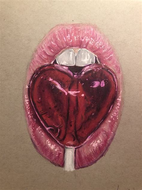Heart Lollipop Lips Lips Drawing Lips Art Print Color Pencil Art