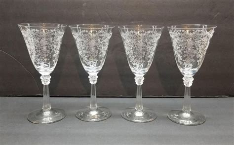 Set Of 4 Vintage Fostoria Romance Wine Water Goblet Etched Crystal Glasses 7 5 Fostoria